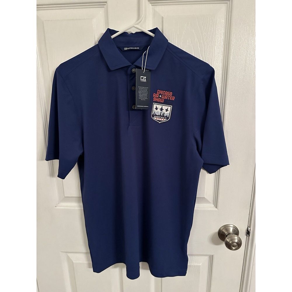 New Cutter & Buck Men's Chicago Air & Water Show Polo Shirt Small Royal Blue